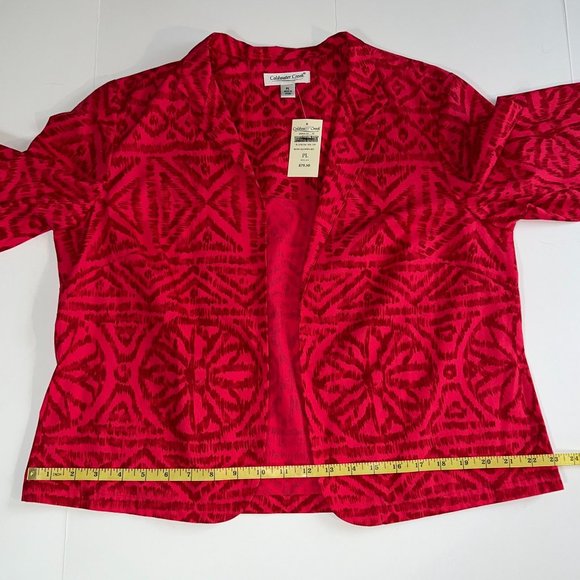 NWT Coldwater Creek Women's Sz L Petite Top Red With Grey Geometric Patterns - Picture 9 of 12